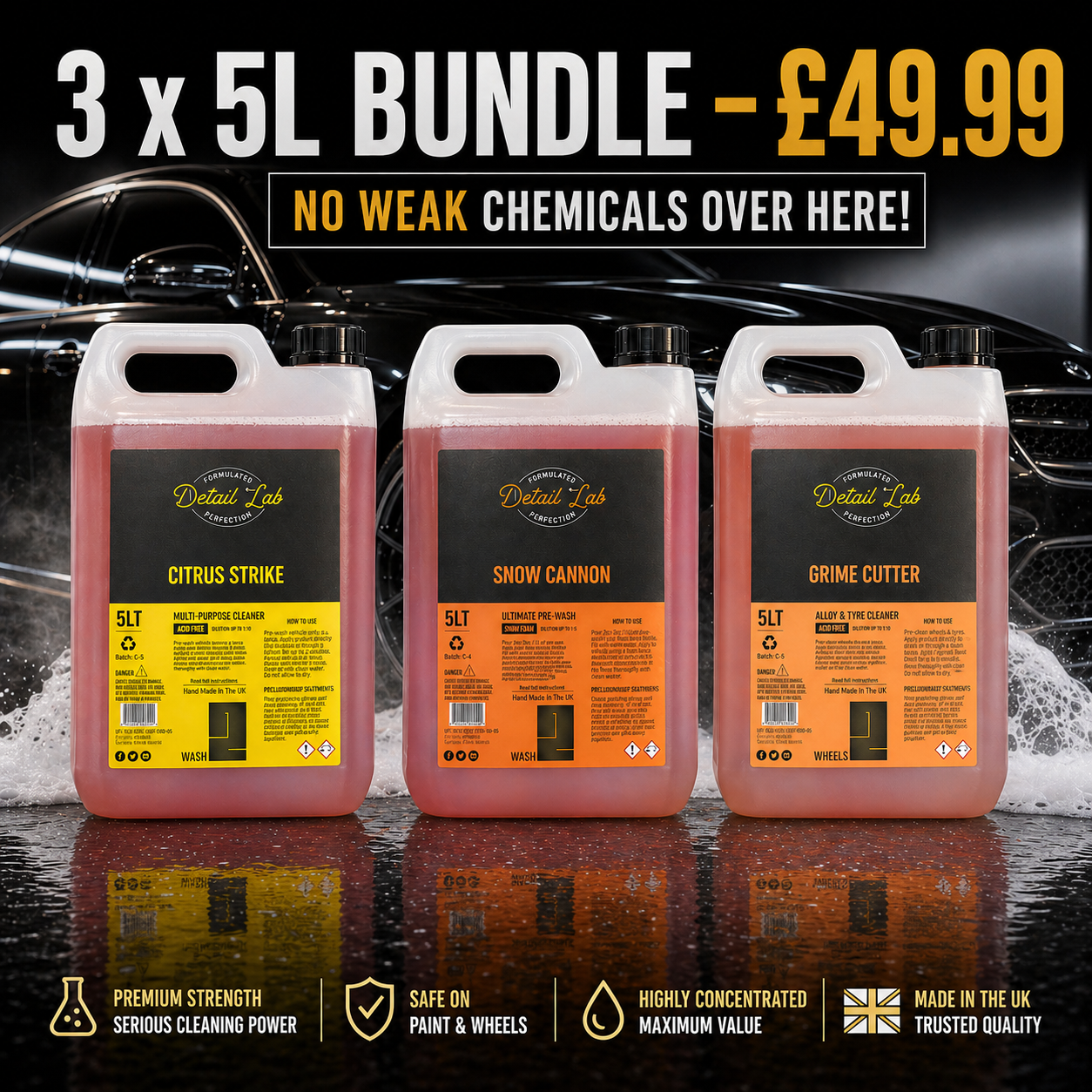 3 x 5L Bundle – Citrus Strike + Snow Cannon + Grime Cutter Detail Lab