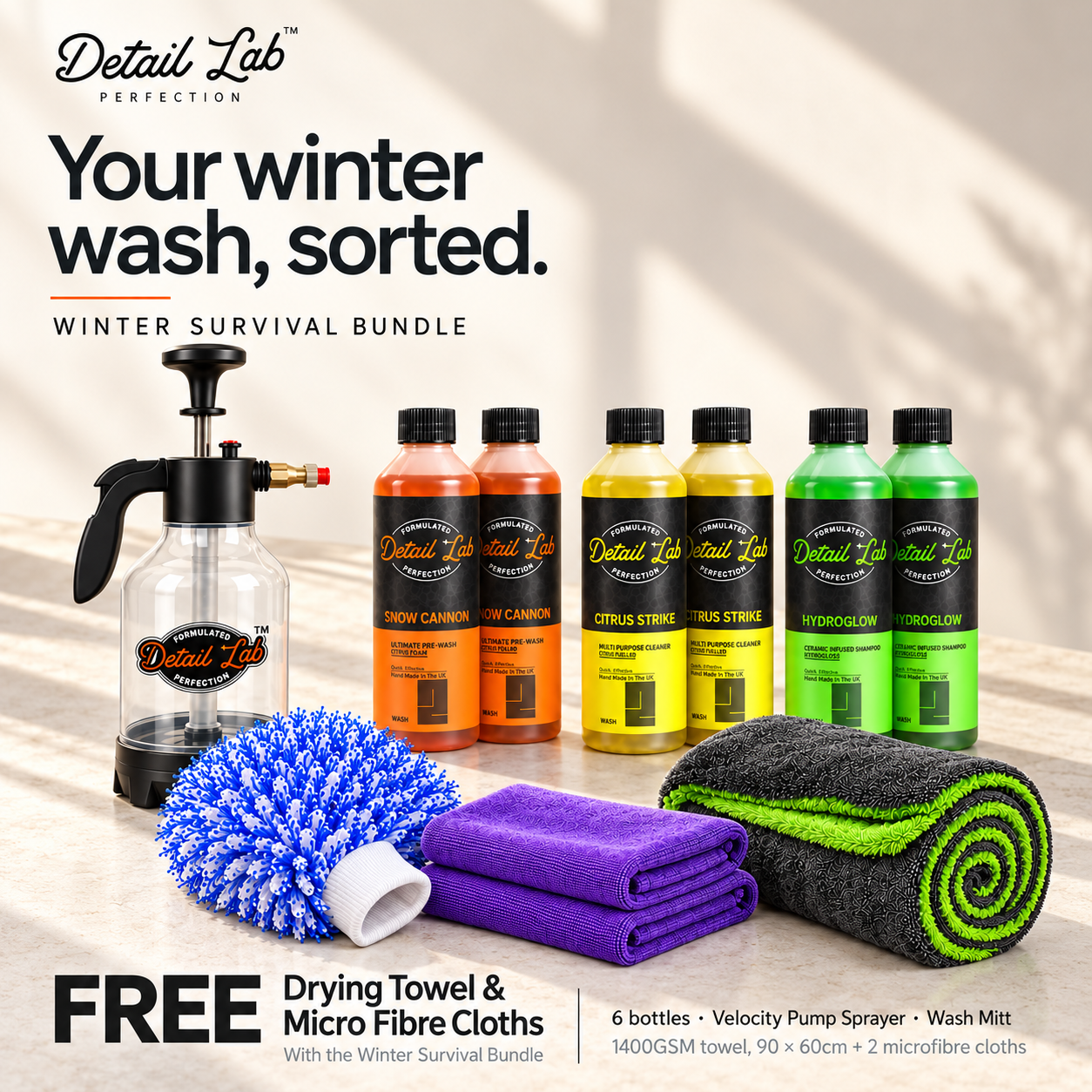 Winter Survival Bundle – Car Wash Kit + FREE Drying Towel & Microfibre Cloths