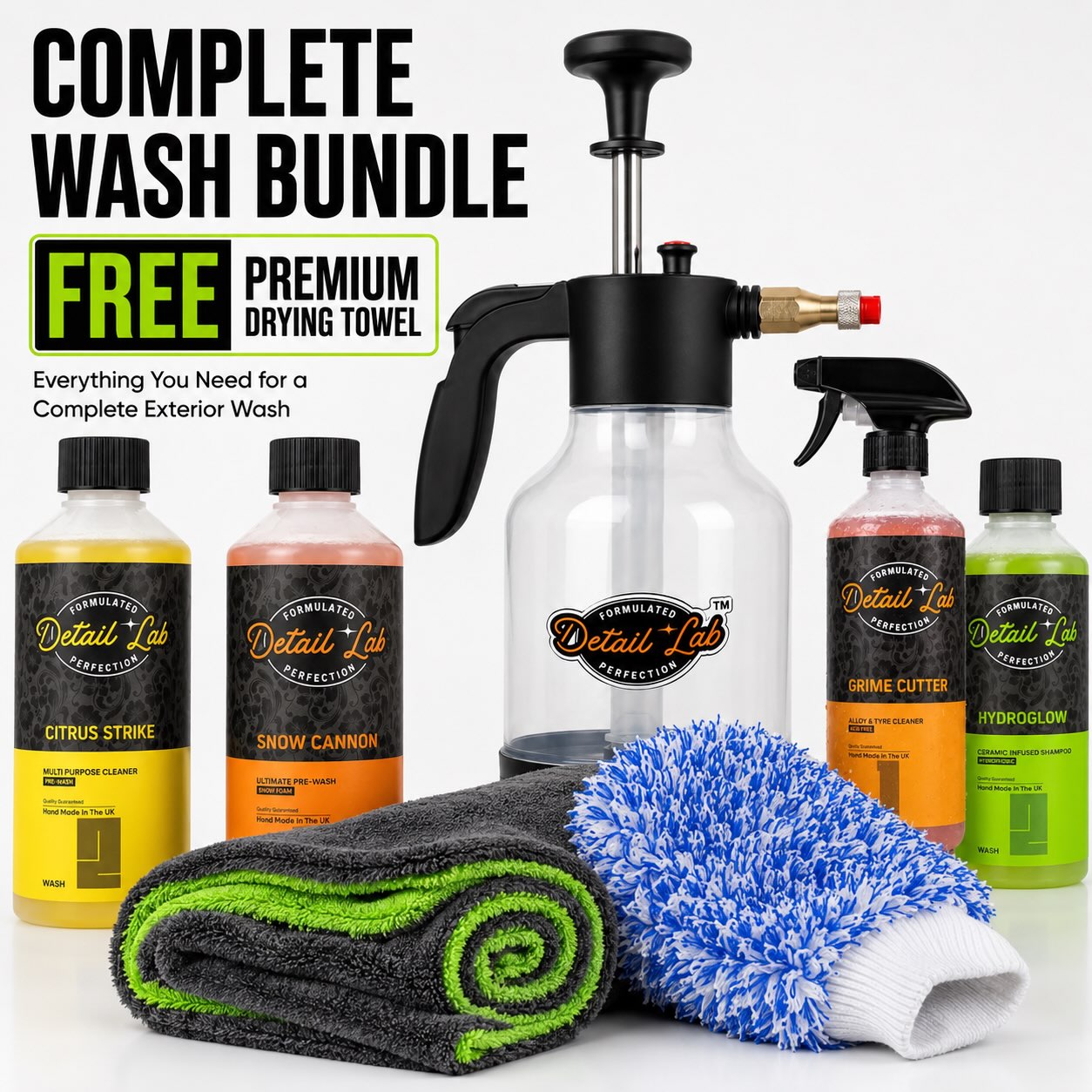 Detail Lab Ultimate Vehicle Wash System | 4x Fluids, Pump Sprayer & Mitt Kit